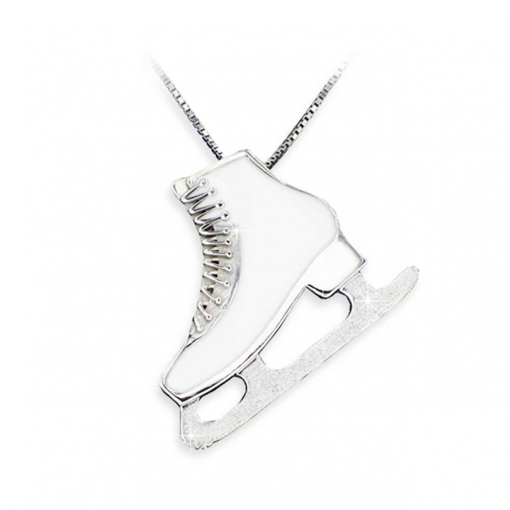 Mikelart Silver Necklace with Figure Skates Pendant in White Enamel, small